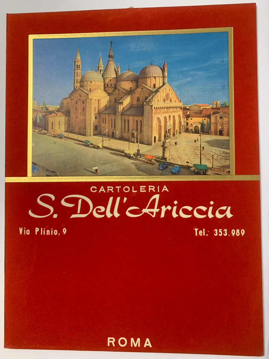 Tabellone pubblicitario per calendario d'epoca - Cartoleria S. Dell'Ariccia (Roma) - Basilica di Sant'Antonio da Padova