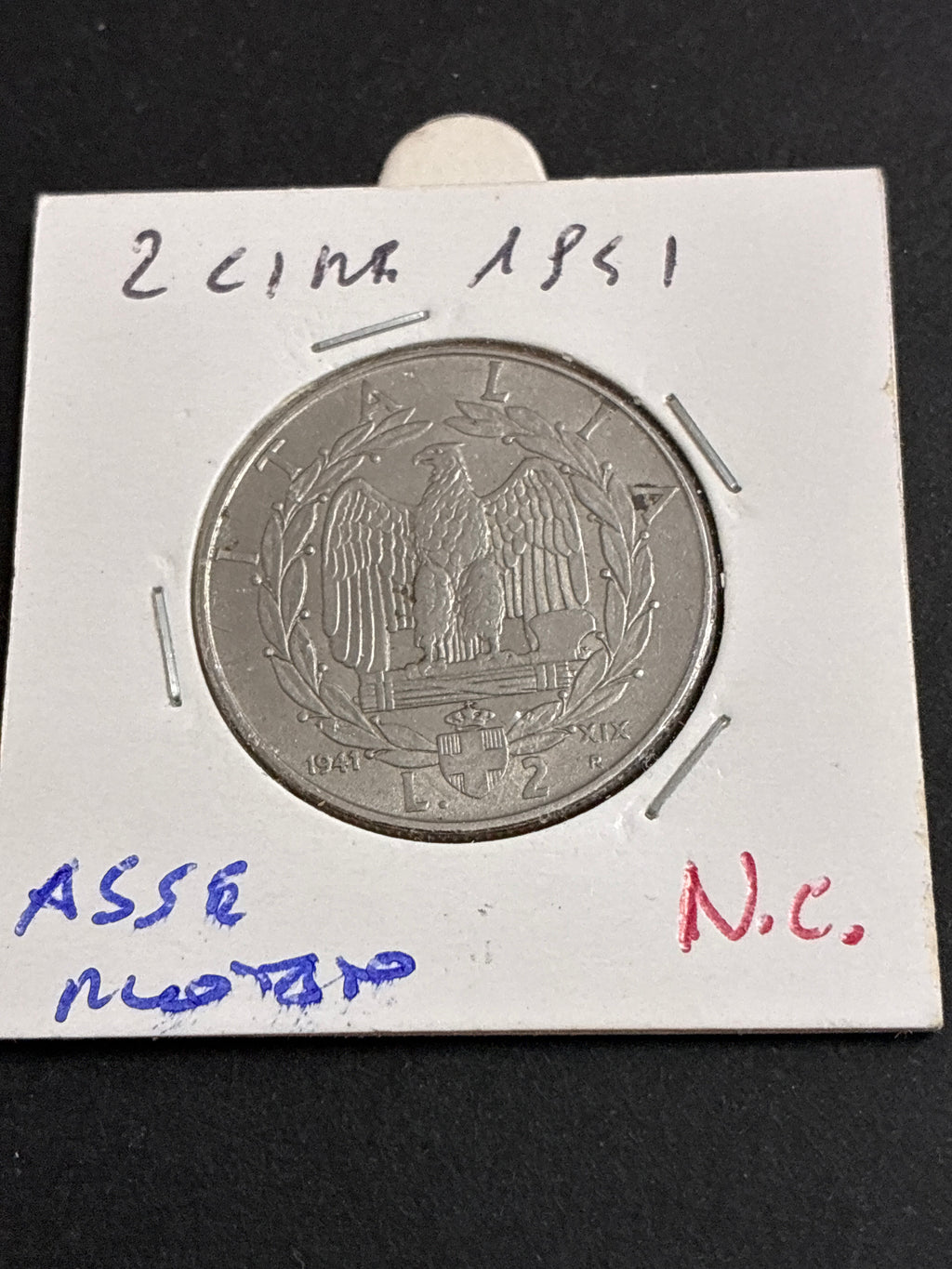 2 lire 1941 Errore di Conio per Asse Ruotato di circa 10/15 Gradi al Rovescio