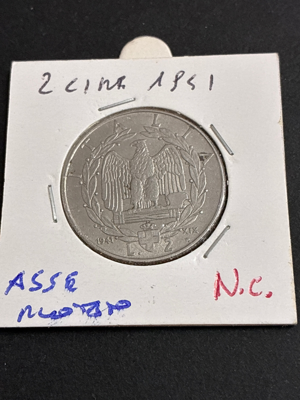 2 lire 1941 Errore di Conio per Asse Ruotato di circa 10/15 Gradi al Rovescio