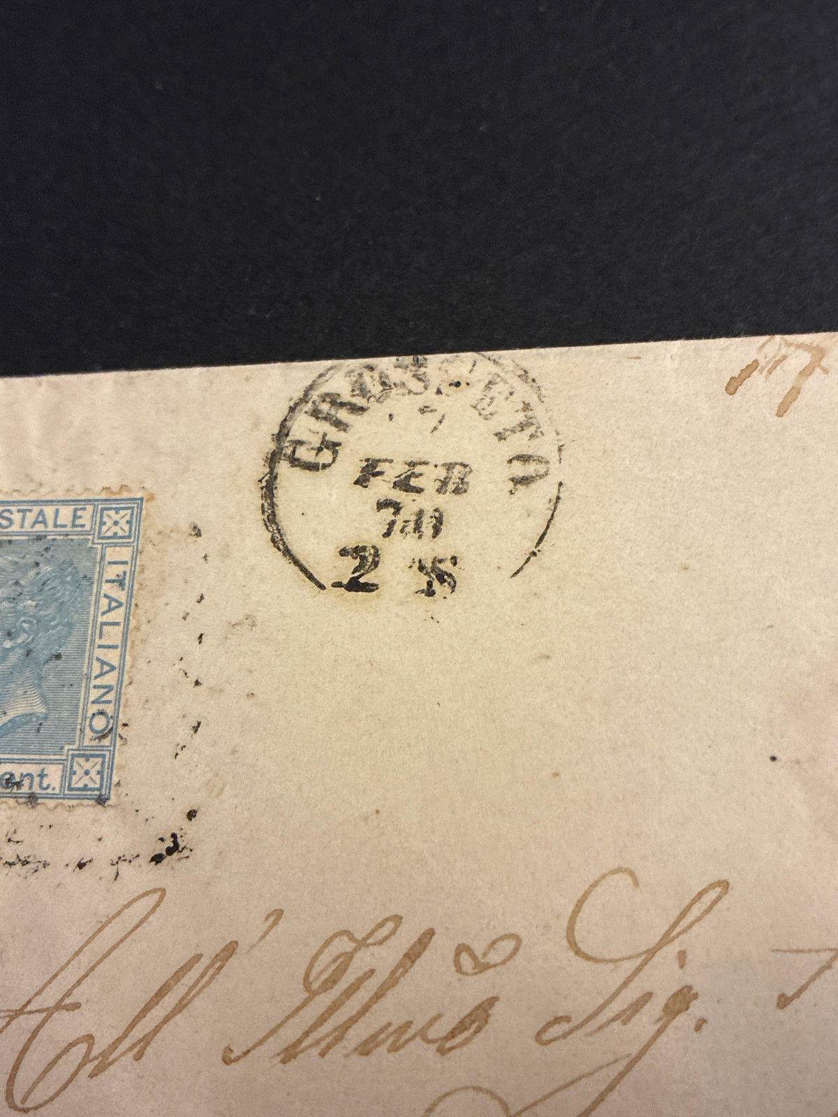 Busta Storia Postale 1874 Collezione Curzio Batini Regno D'Italia Vittorio Emanuele II Francobollo 20 Centesimi Azzurro Timbro Grosseto Arrivo Follonica Per Giuseppe Pommei Da Collezione
