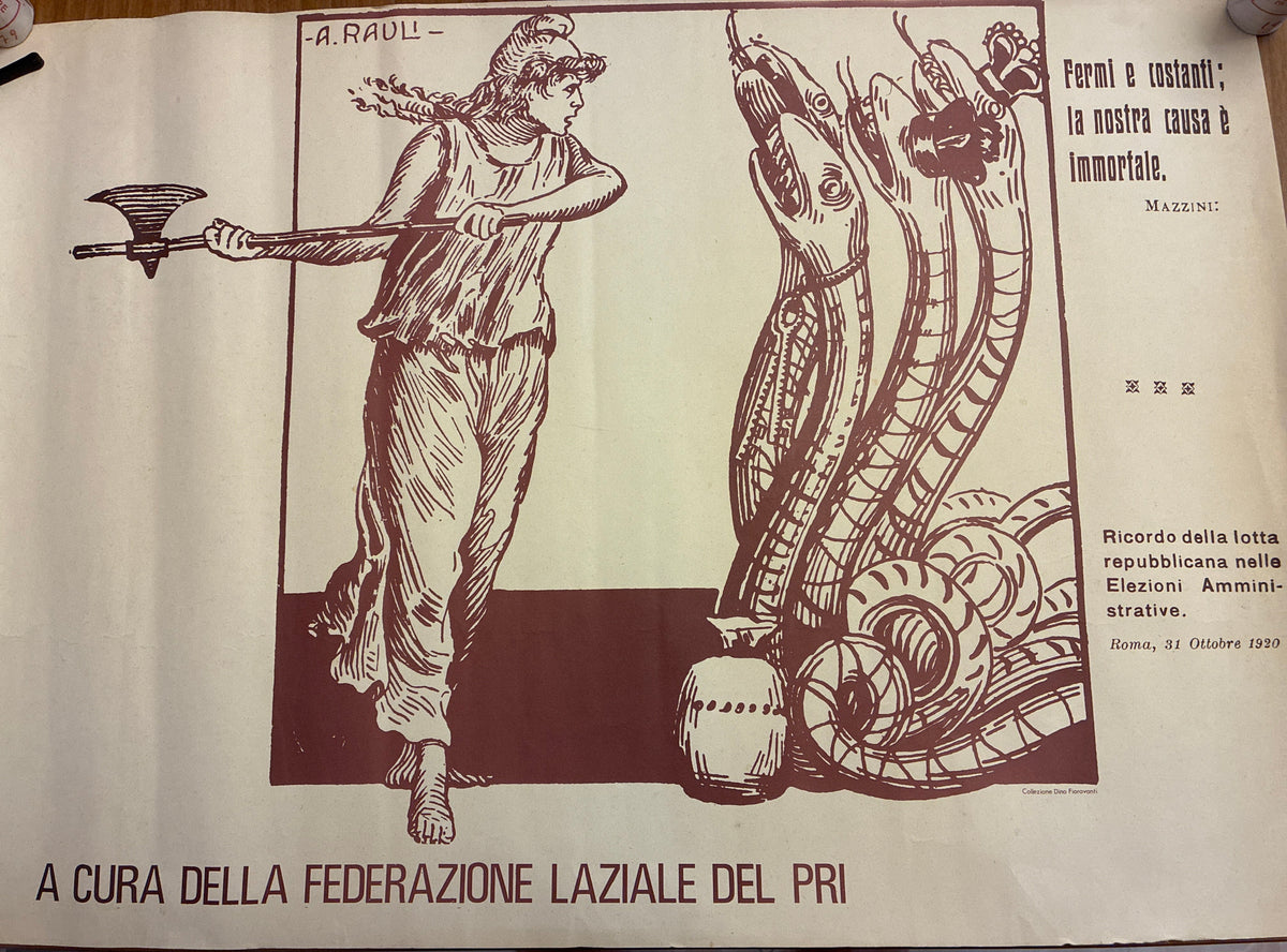 Rarissimo Manifesto Politico Originale 1920 PRI Collezione Massonica Fioravanti Pezzo Da Collezione