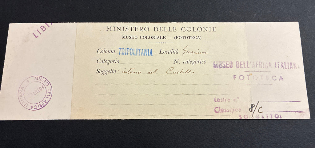 Foto Epoca Libia Garian Interno Del Castello Forte E Stazione Radio Con Soldati Autocarri E Timbri Ministero Colonie