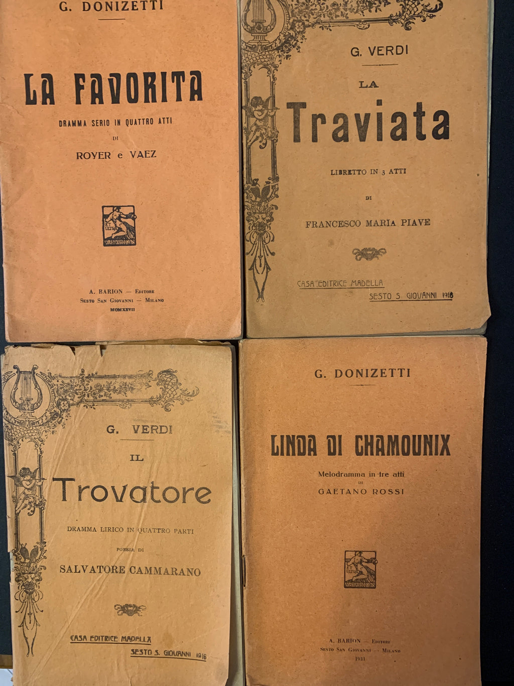 Lotto 4 Libretti d'Opera Lirica D'Epoca Verdi Donizetti La Traviata Trovatore Favorita