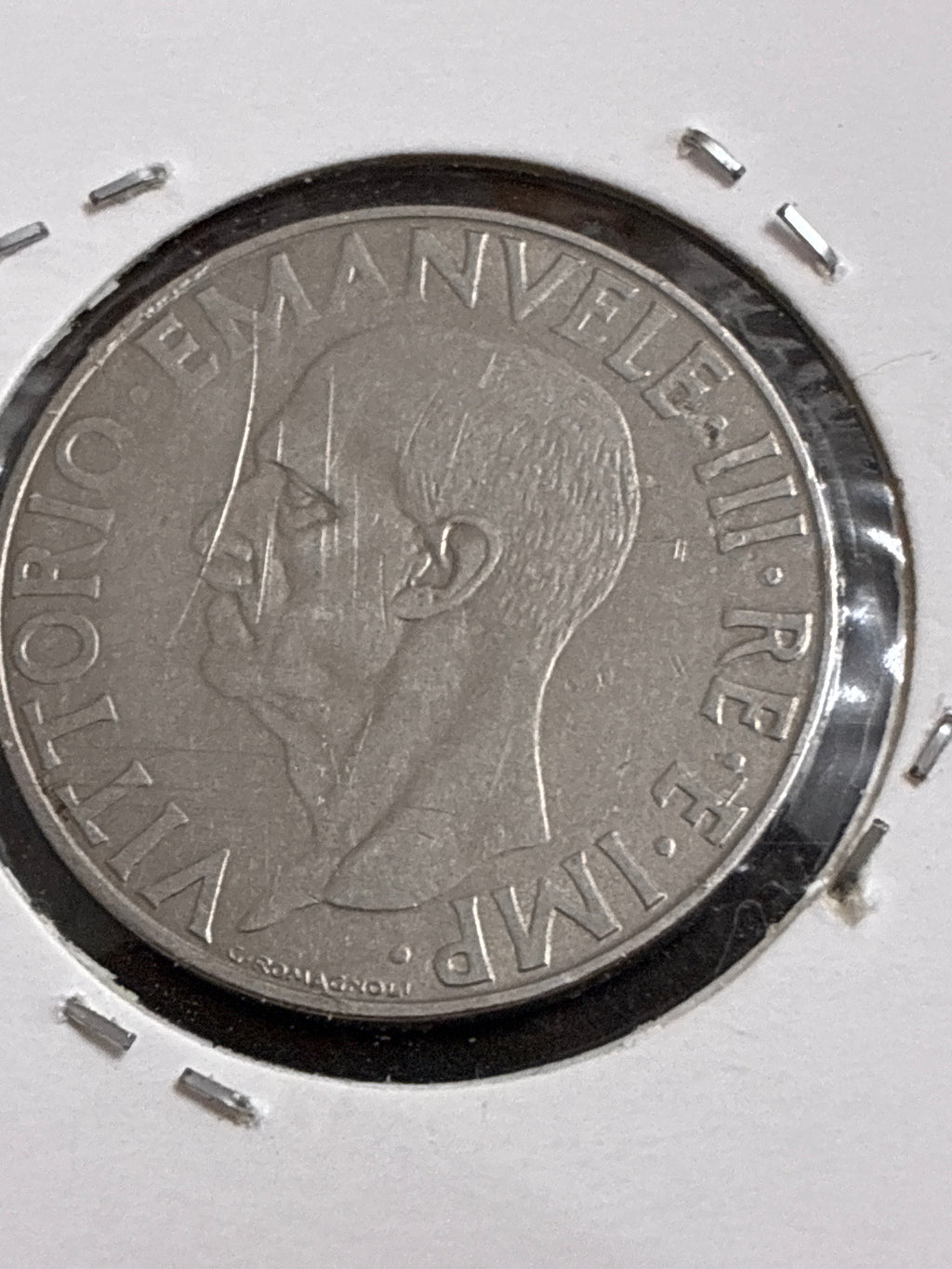 1 lira 1939 Errore di Conio per Conio Ostruito sulle Lettere "I T" della Scrittura Italia al Rovescio