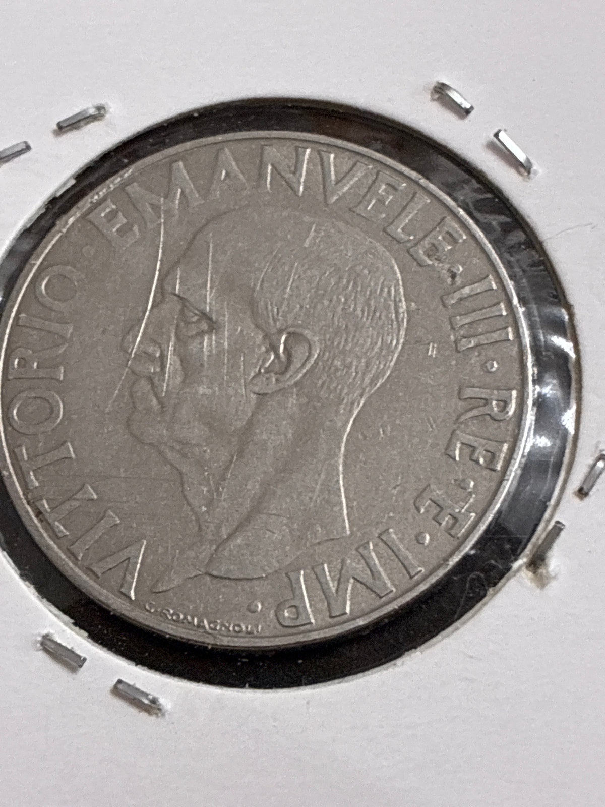 1 lira 1939 Errore di Conio per Conio Ostruito sulle Lettere "I T" della Scrittura Italia al Rovescio