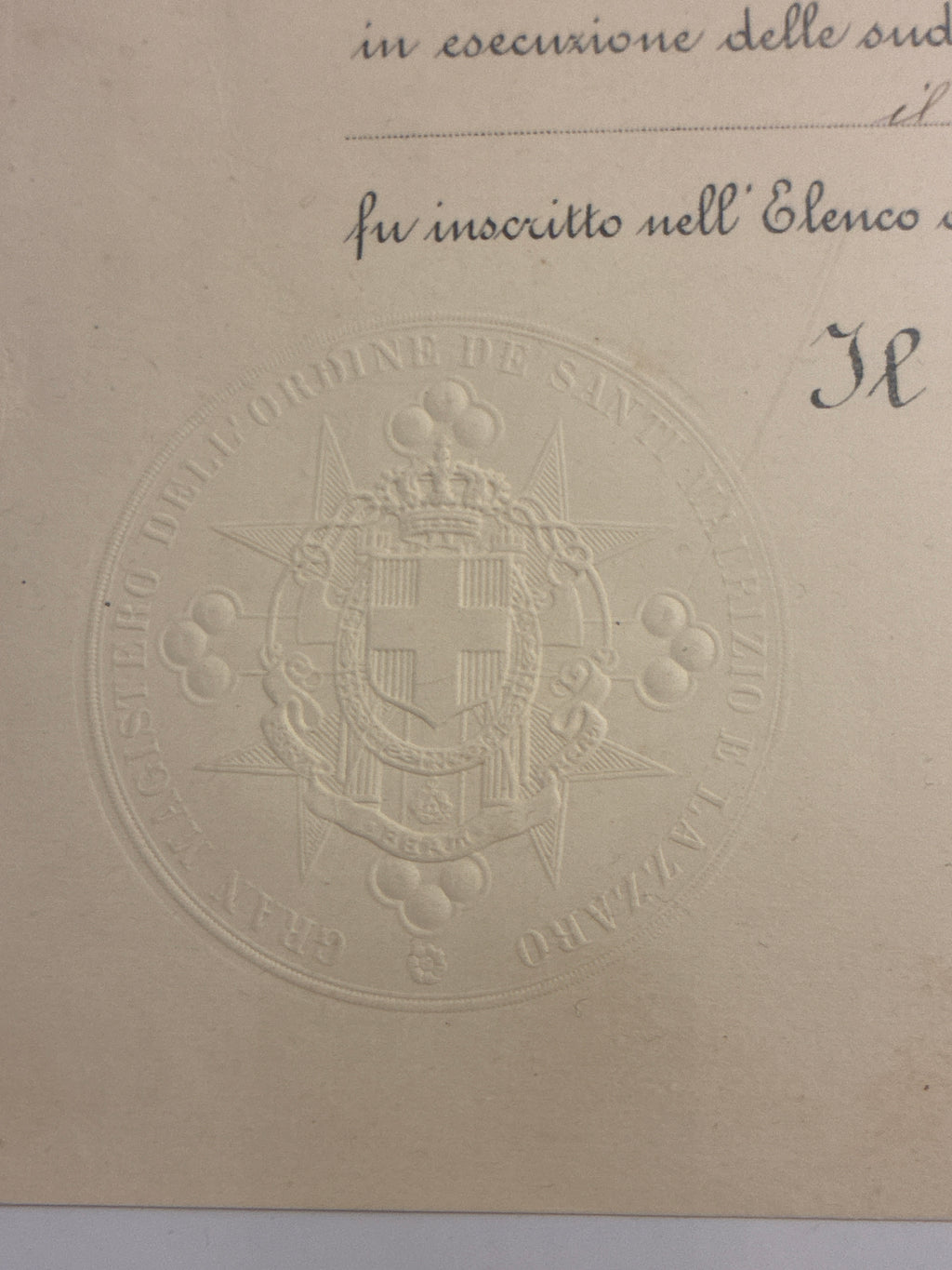 Raro Decreto 1930 Cavaliere Santi Maurizio e Lazzaro - Timbro a Secco e Firma Autografa Boselli - Incorniciato Umberto Luglio
