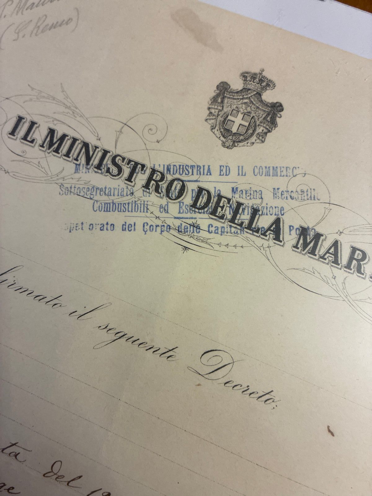 Raro Decreto Ministeriale 1920 Primo Capitano Porto Umberto Lugli - Doppio Timbro - Incorniciato Storia Sabauda