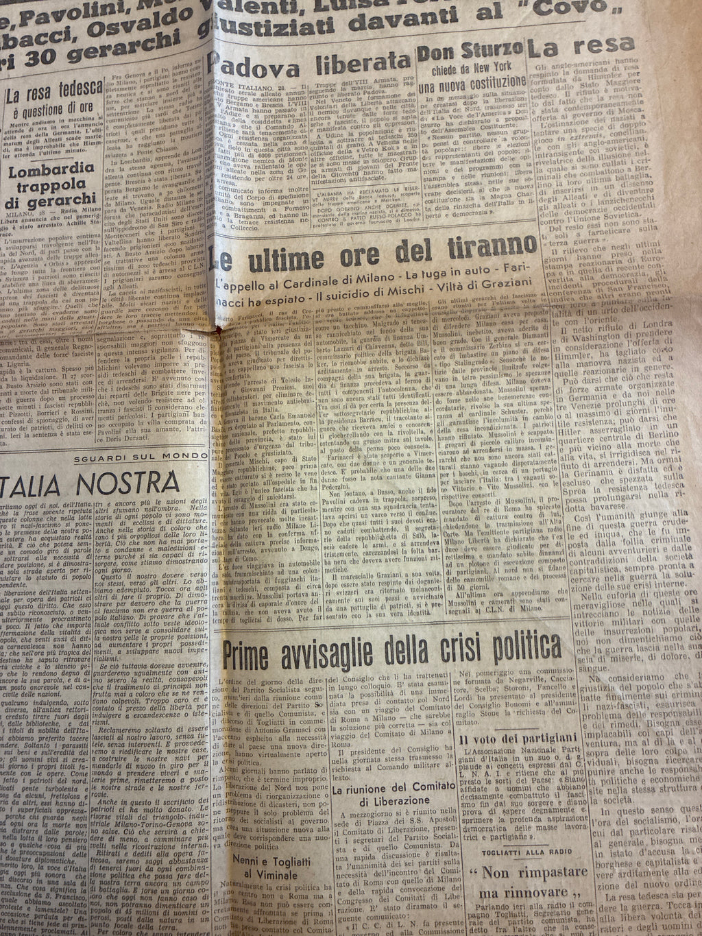 Storico Quotidiano Originale L'Avanti! 29 Aprile 1945 - Seconda Edizione Roma - Fucilazione Mussolini e Gerarchi