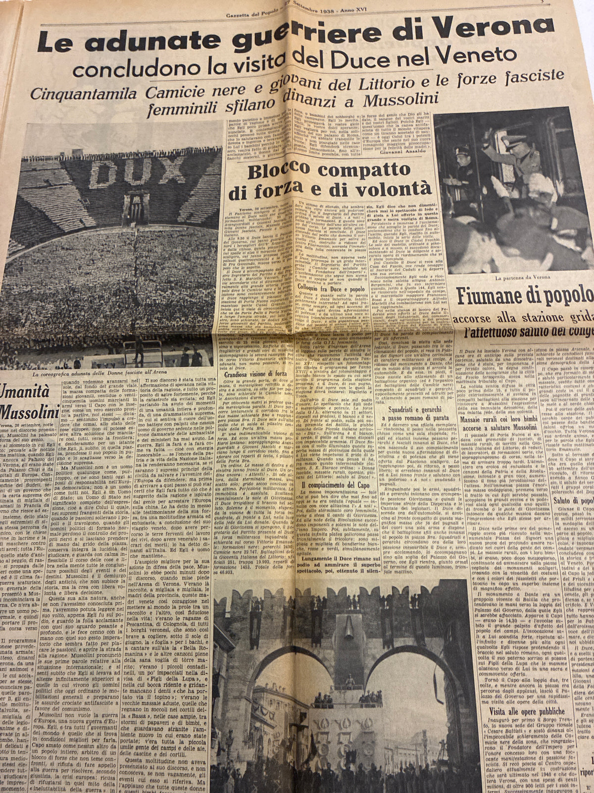 Quotidiano Storico Gazzetta del Popolo 27 Settembre 1938 Fascismo Mussolini Crisi Monaco