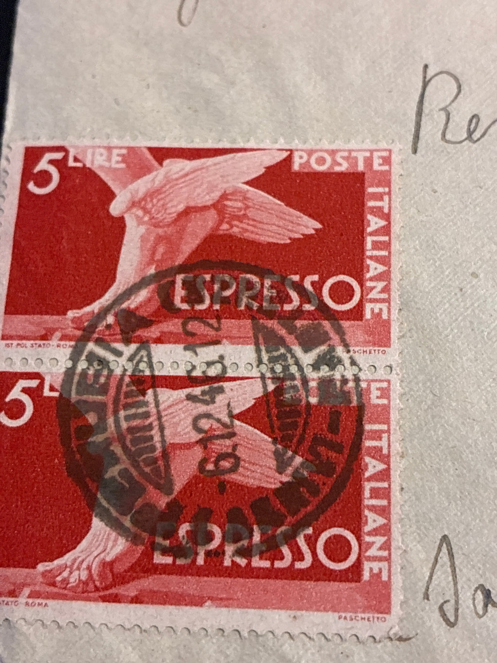 Busta espresso storica del 1946 spedita da Perugia all'ufficio postale di Vallesana (Sondrio) con affrancatura mista.