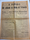 Edizione Straordinaria del Pomeriggio IL POPOLO 30 Aprile 1945 - Raro Quotidiano Originale "Come è stato fucilato Mussolini"