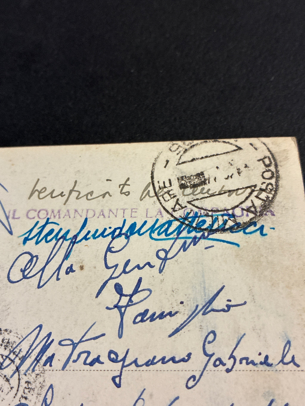 Tarda Repubblica Sociale Italiana cartolina franchigia Luogotenenza Posta Militare 185 dislocata ad Ancona spedita il 1 dicembre 1944 da militare della 13ª Compagnia Genio cobelligerante con timbro lineare blu Censura