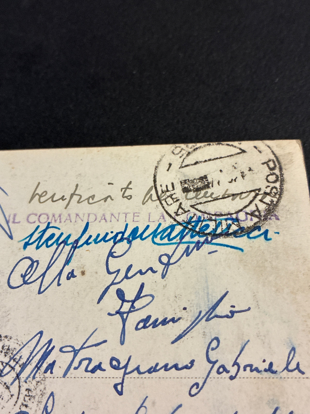 Tarda Repubblica Sociale Italiana cartolina franchigia Luogotenenza Posta Militare 185 dislocata ad Ancona spedita il 1 dicembre 1944 da militare della 13ª Compagnia Genio cobelligerante con timbro lineare blu Censura