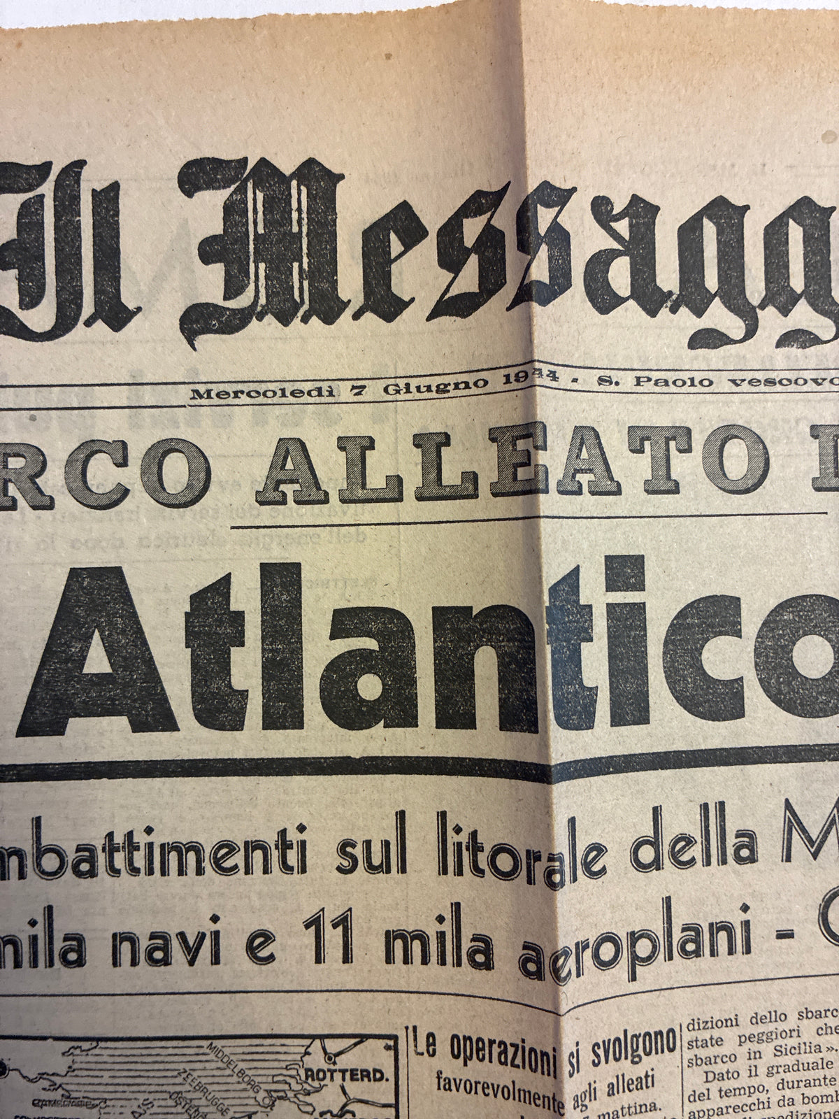 Quotidiano Originale Il Messaggero 7 Giugno 1944 - Edizione Completa Roma - Annuncio Sbarco in Normandia D-Day