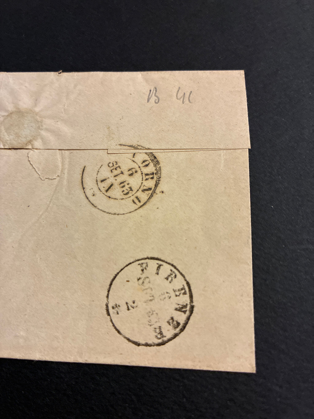 Busta 05/09/1863 Regno d'Italia 15 C. Litografico II Tipo da Massa Marittima a Firenze con Transito Livorno e Lineare Batini