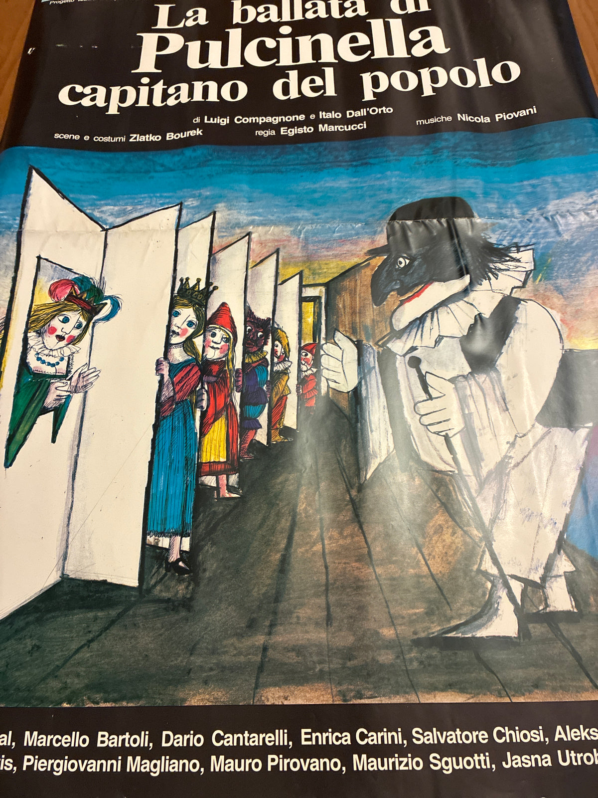 Manifesto teatrale originale "La ballata di Pulcinella capitano del popolo" - Teatro Argentina (1985)