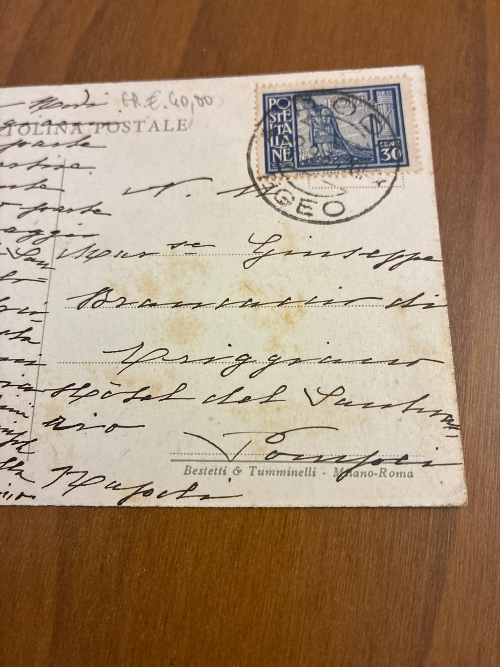 Isole Italiane Egeo Cartolina da Rodi a Napoli Affrancata 30 Centesimi Serie Pittorica Cavaliere di Rodi Acropoli del Fileremo