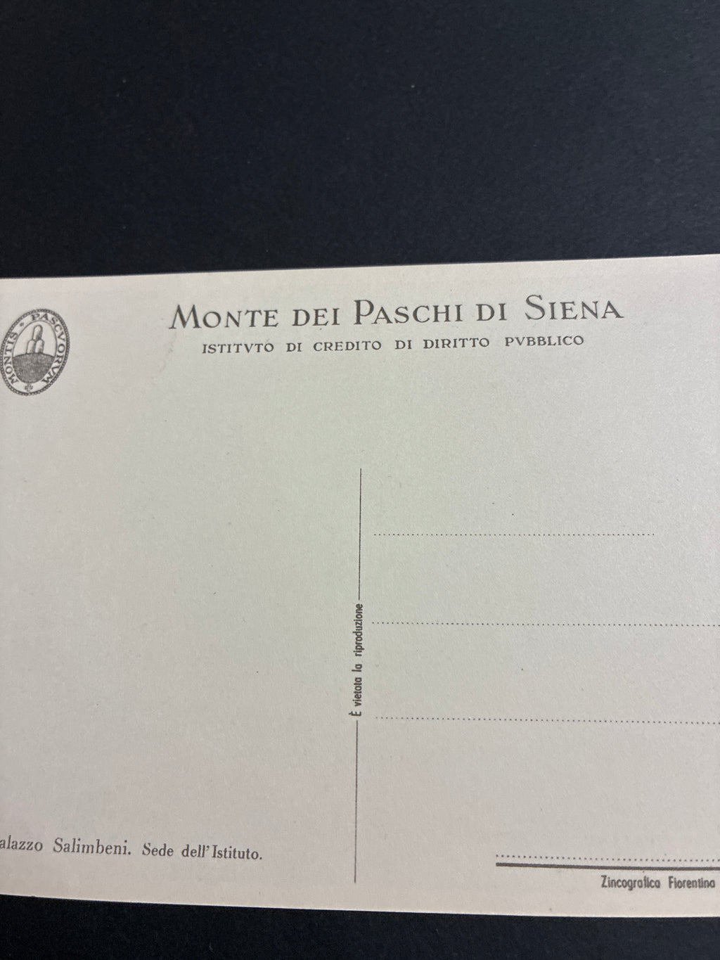 cinque cartoline d'epoca "Omaggio Monte dei Paschi di Siena" - Edizione Zincografica Fiorentina per il Trecentenario dell'Istituto del 1925
