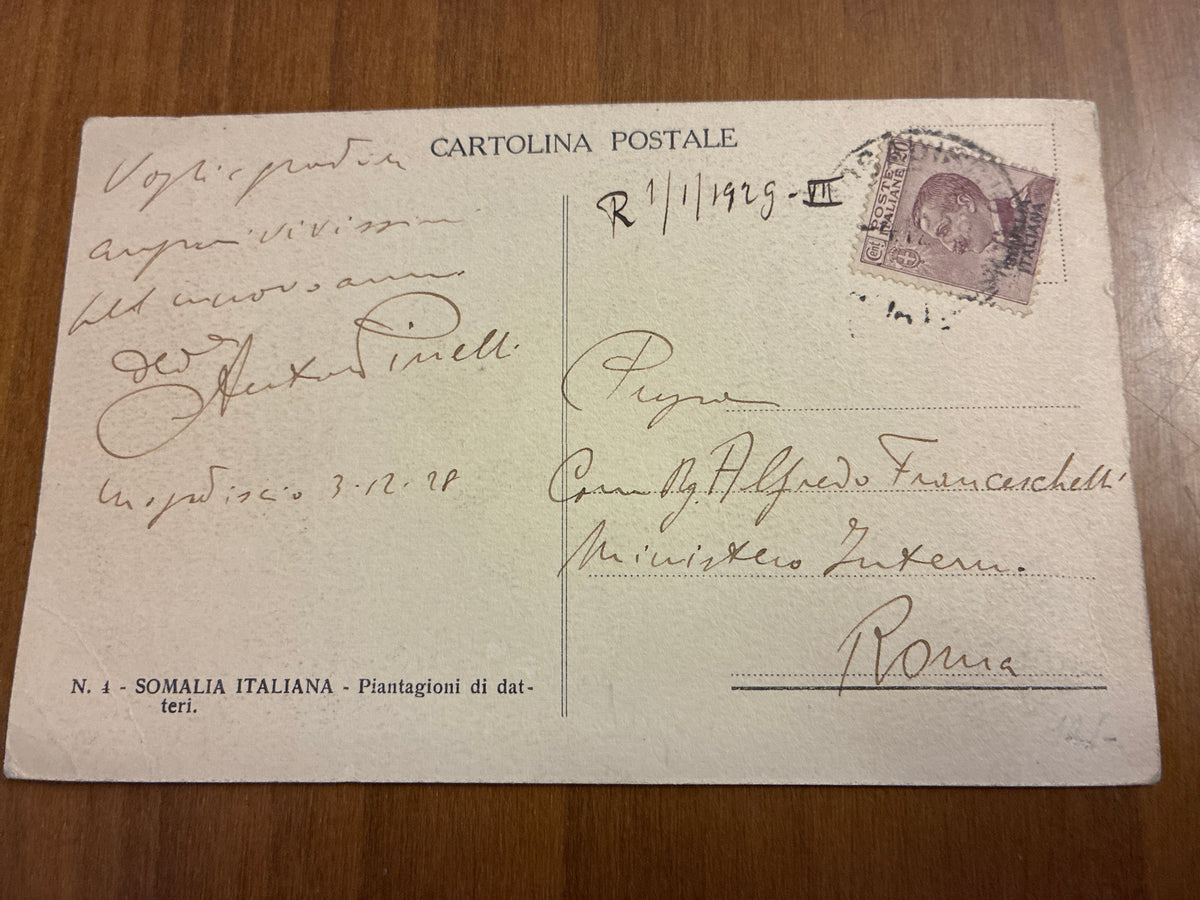 Somalia Italiana 1925 Cartolina Viaggiata da Mogadiscio a Ministero Interni Roma Affrancata 20 Centesimi Era Fascista Anno III