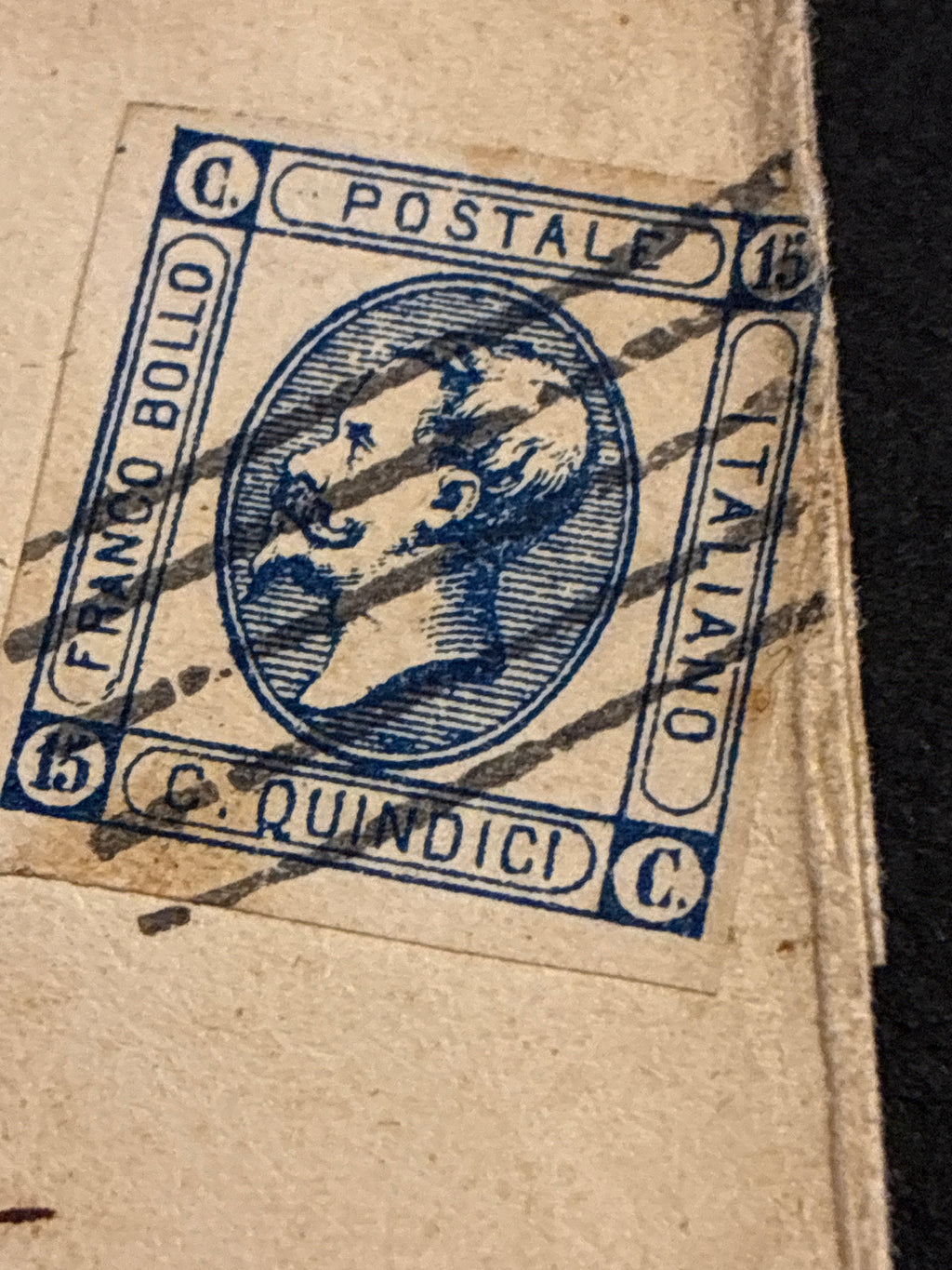Lettera 1865 con 15 Centesimi Azzurro Primo Tipo "Matraire" in uso tardivo dall'Archivio e Collezione dell'Ing. Curzio Batini