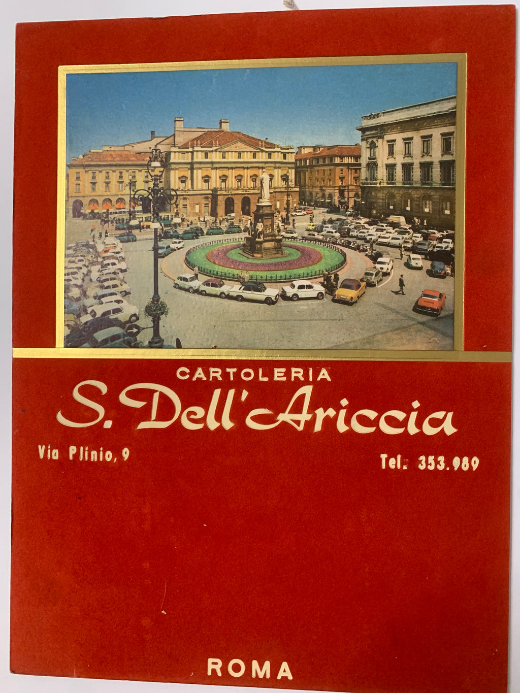 Tabellone pubblicitario per calendario d'epoca - Cartoleria S. Dell'Ariccia (Roma) - Piazza della Scala, Milano