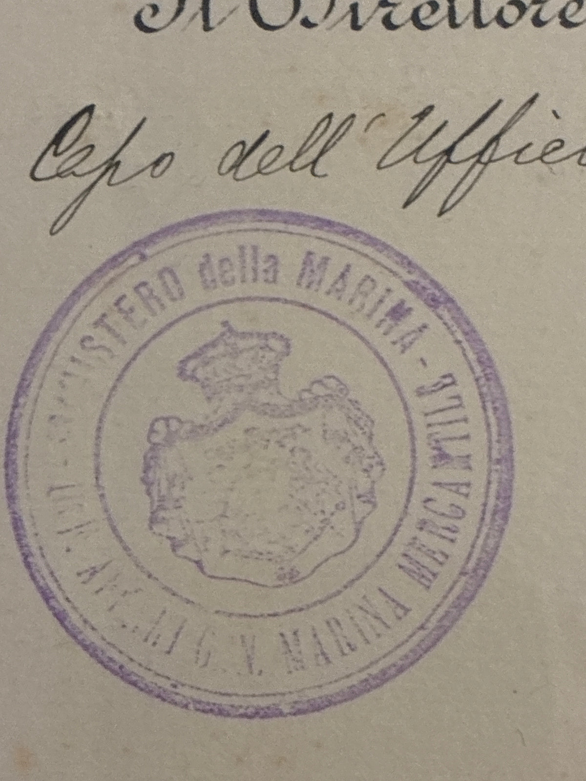 Raro Decreto Ministeriale 1909 Stipendio Regia Marina Umberto Lugli - Ministro Mirabello Timbro Viola - Incorniciato Storia Sabauda