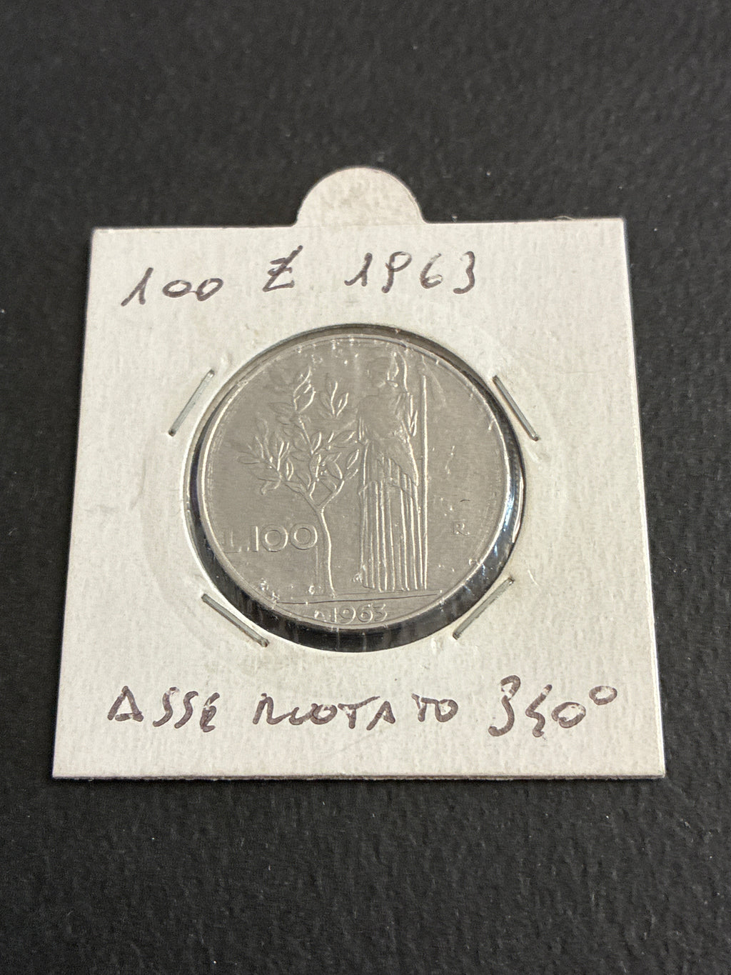 100 LIRE 1963 MINERVA - ERRORE DI CONIAZIONE: ASSE RUOTATO 340°