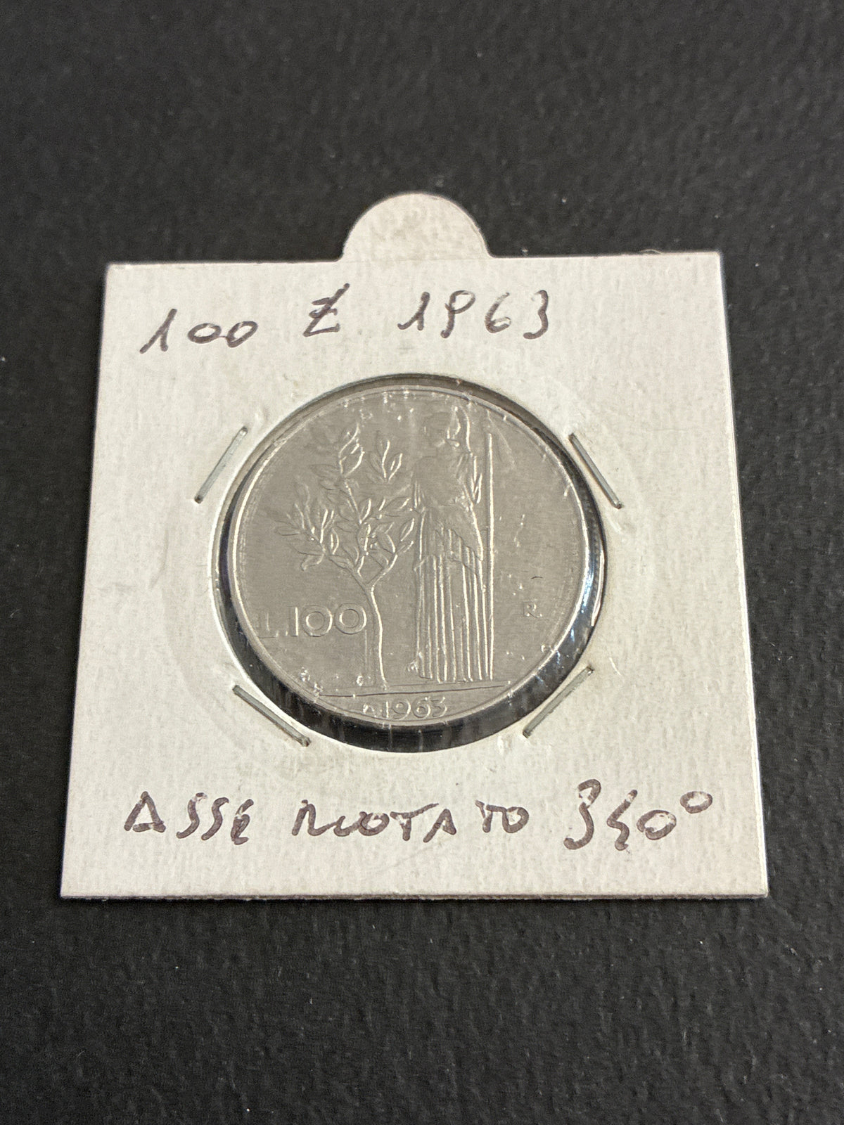 100 LIRE 1963 MINERVA - ERRORE DI CONIAZIONE: ASSE RUOTATO 340°
