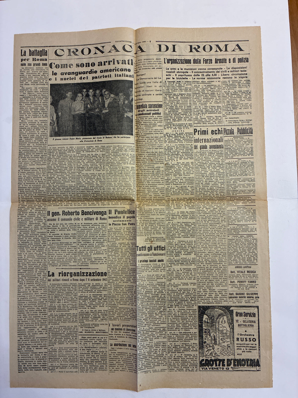 Quotidiano storico "Ricostruzione" – Edizione straordinaria di Roma liberata (6 Giugno 1944)