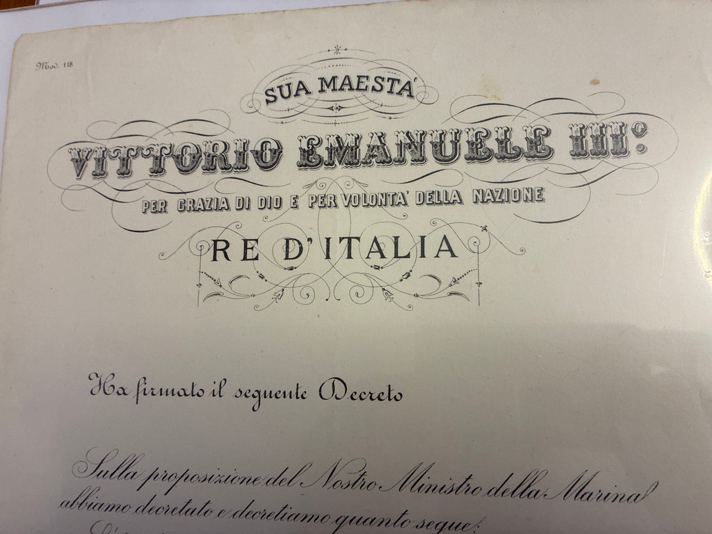 Raro Regio Decreto 1912 Promozione Ufficiale Capitanerie Umberto Lugli - Timbro Rosso - Incorniciato Storia Sabauda