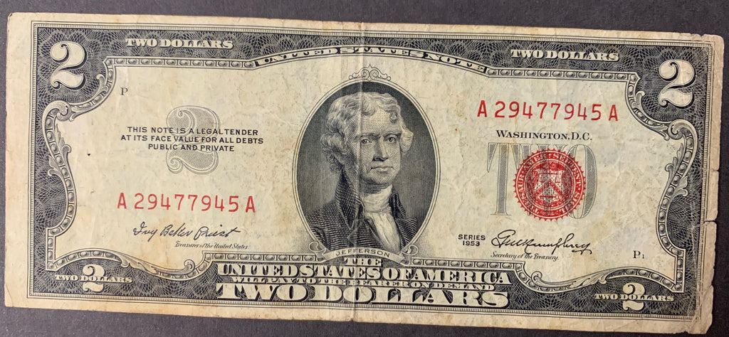 Banconota USA 2 Dollari 1953 - Red Seal Sigillo Rosso (Thomas Jefferson)⁠
