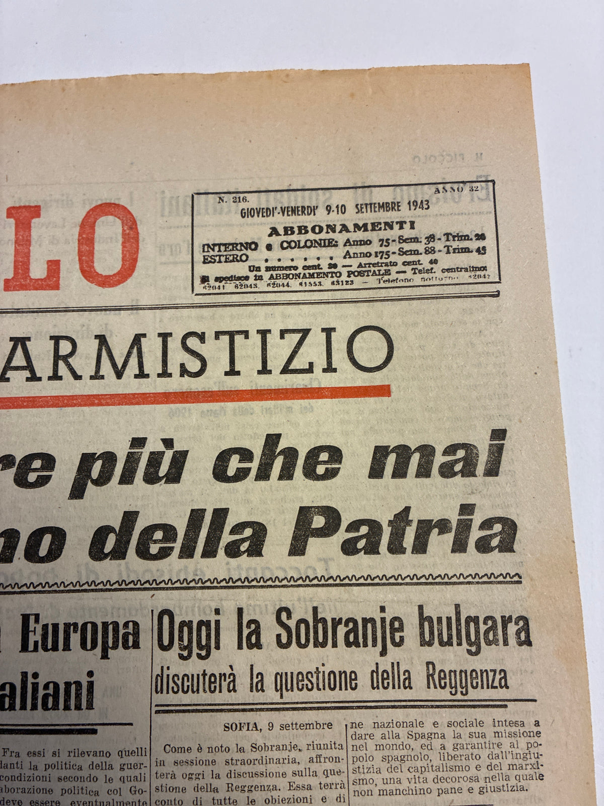Quotidiano Storico Il Piccolo Trieste 9-10 Settembre 1943 Armistizio Badoglio