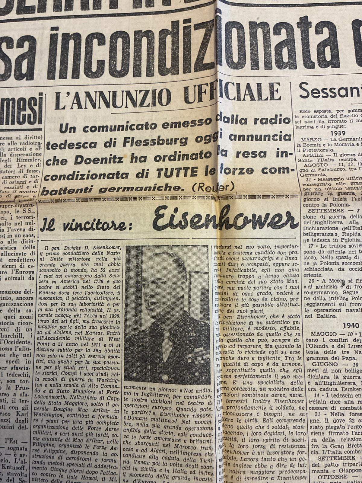 GIORNALE ORIGINALE EDIZIONE STRAORDINARIA 8 Maggio 1945 Il Quotidiano - LA GUERRA IN EUROPA E' FINITA