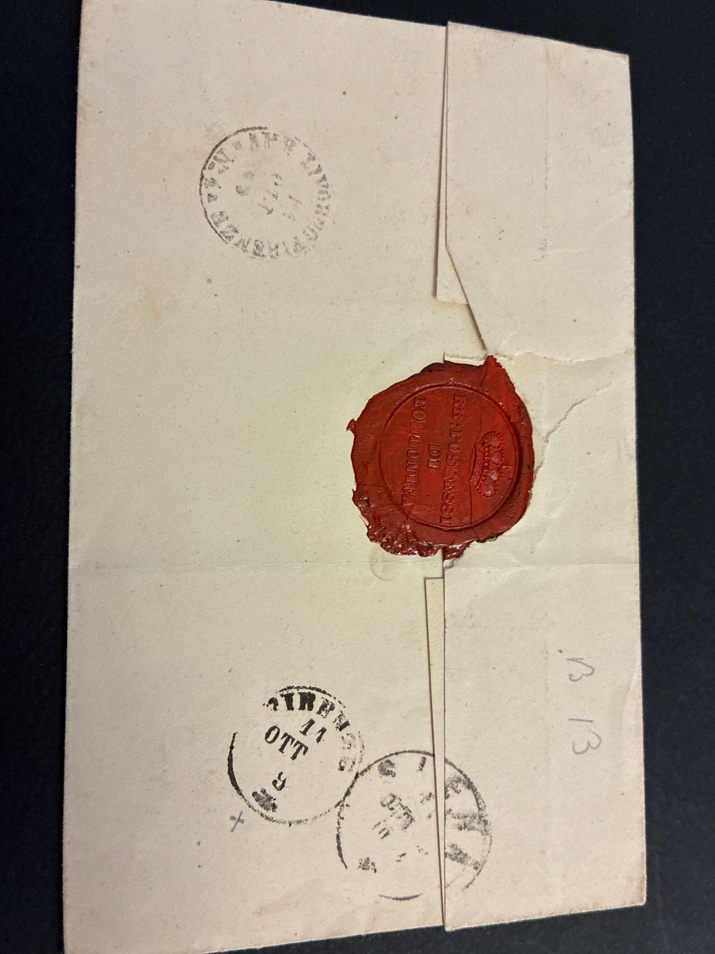 Regno d'Italia 1863 - Lettera da Massa Marittima a Firenze, 15c Litografico II Tipo, Sigillo Ceralacca Reali Possessi Follonica, Ambulante Ferroviario