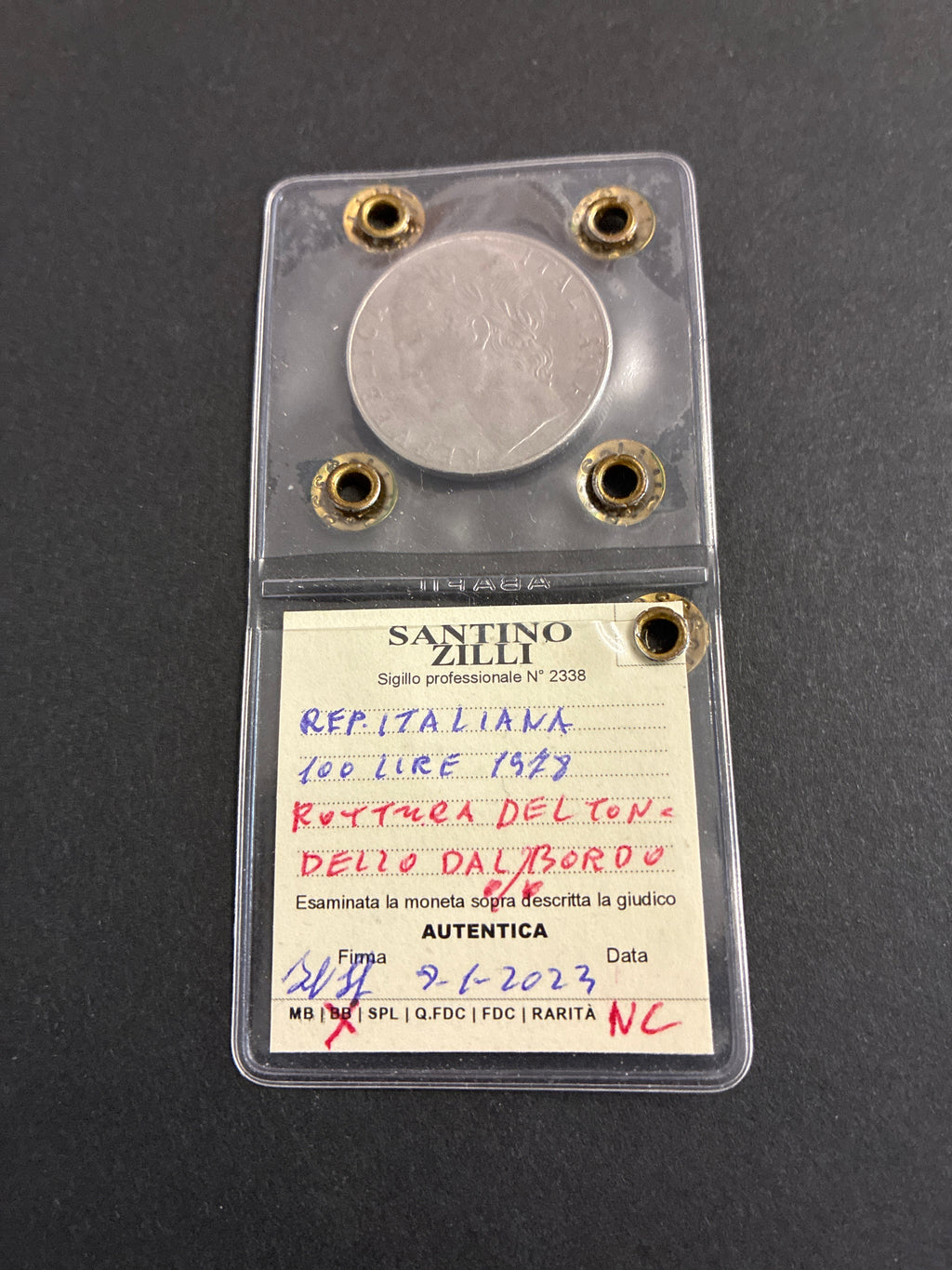 100 Lire 1978 "Rottura del Tondello dal Bordo" - Periziata