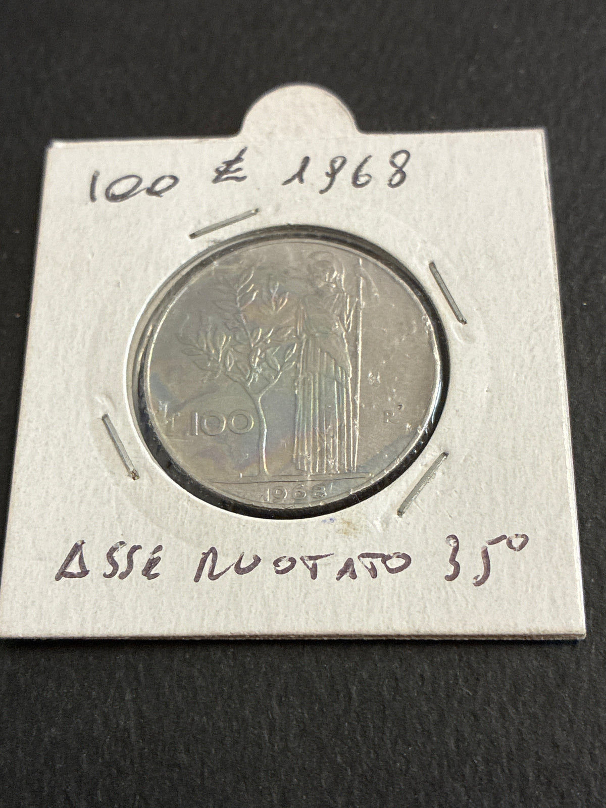 100 LIRE 1968 MINERVA - ERRORE DI CONIAZIONE: ASSE RUOTATO 35°