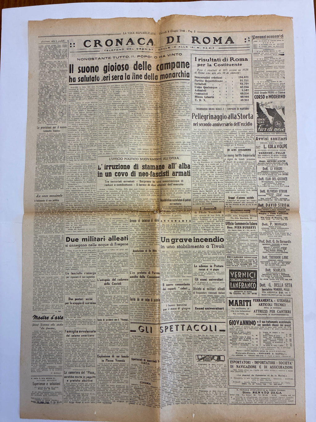 6 Giugno 1946 La Voce Repubblicana - NASCE LA REPUBBLICA ITALIANA Pezzo da Museo