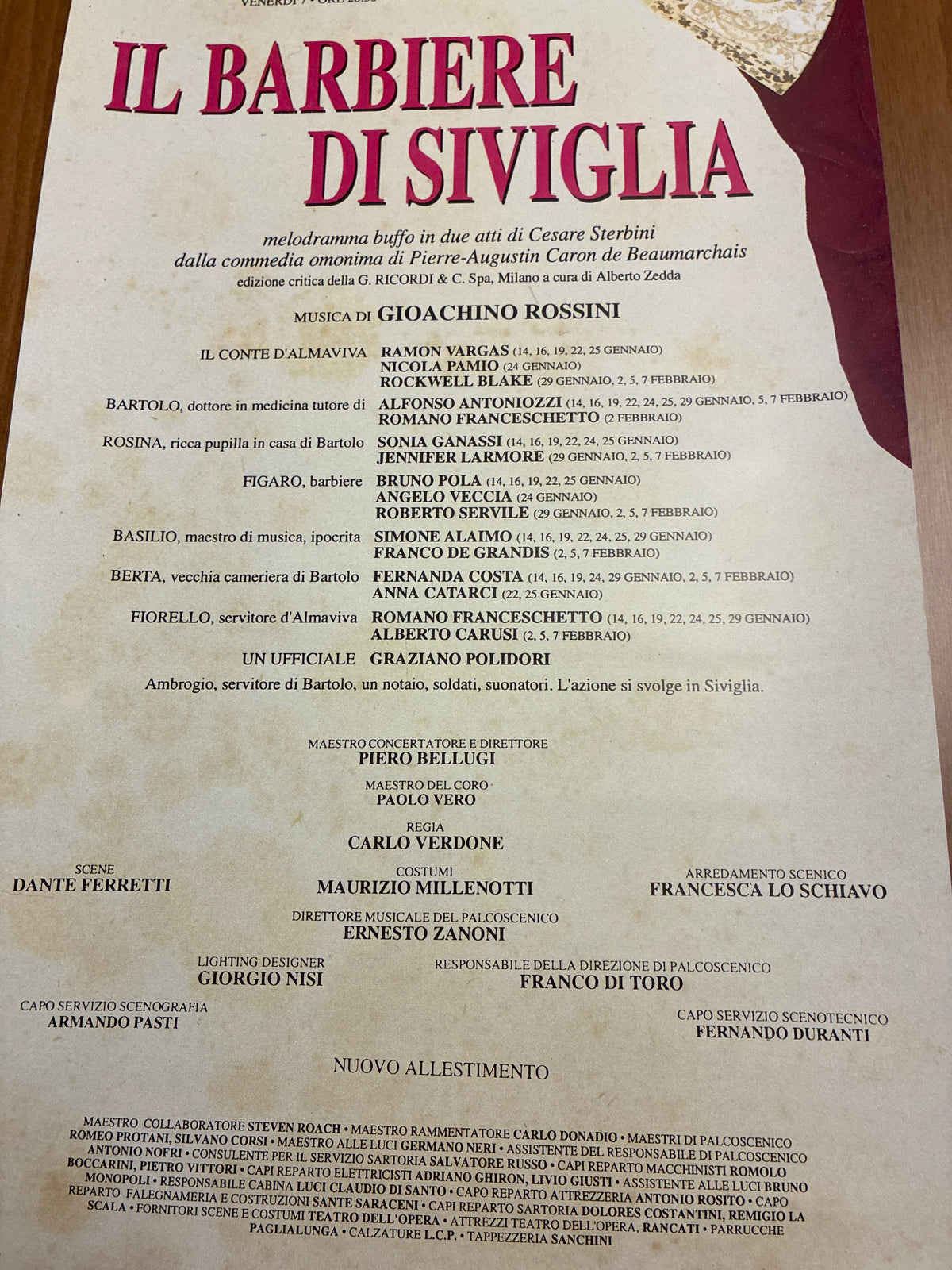 Manifesto Inaugurazione "Il Barbiere di Siviglia" – Teatro dell'Opera di Roma 1992