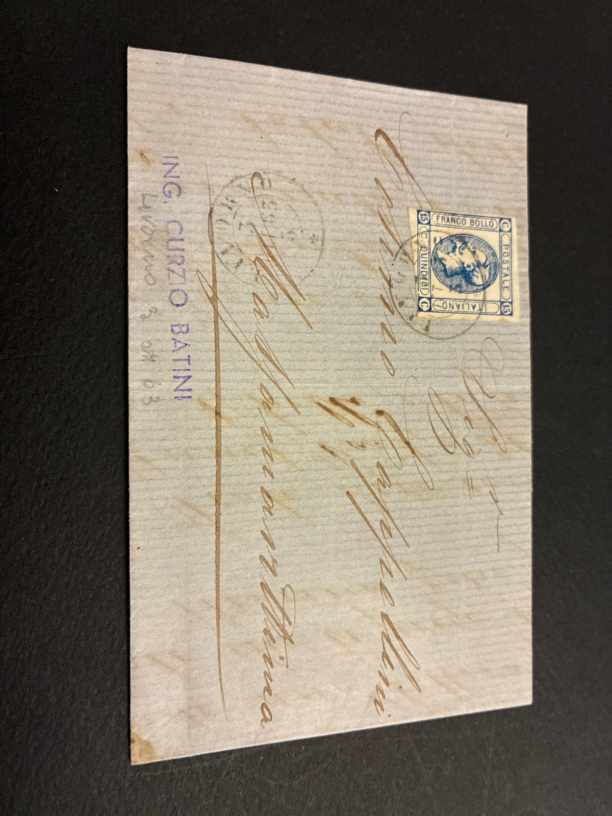 Lettera del Regno d'Italia (1863) con 15 c. del secondo tipo ex coll. Curzio Batini, da Livorno a Massa Marittimak