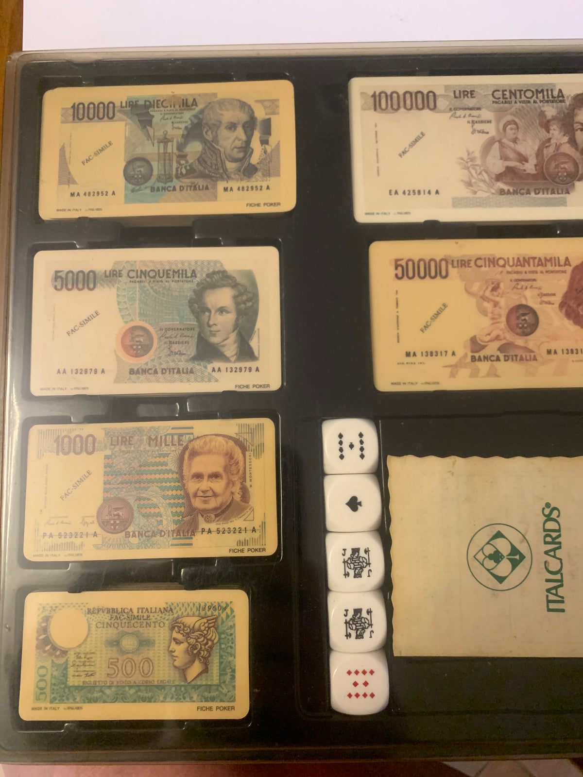Set Poker Vintage Italcards con Fiches Carte-Lira e Dadi - Anni '70/'80