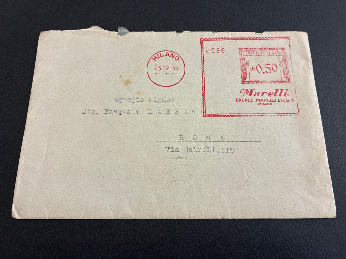 Lettera Ercole Marelli Milano (1935) con firma autografa del Direttore Centrale - Busta e Contenuto.