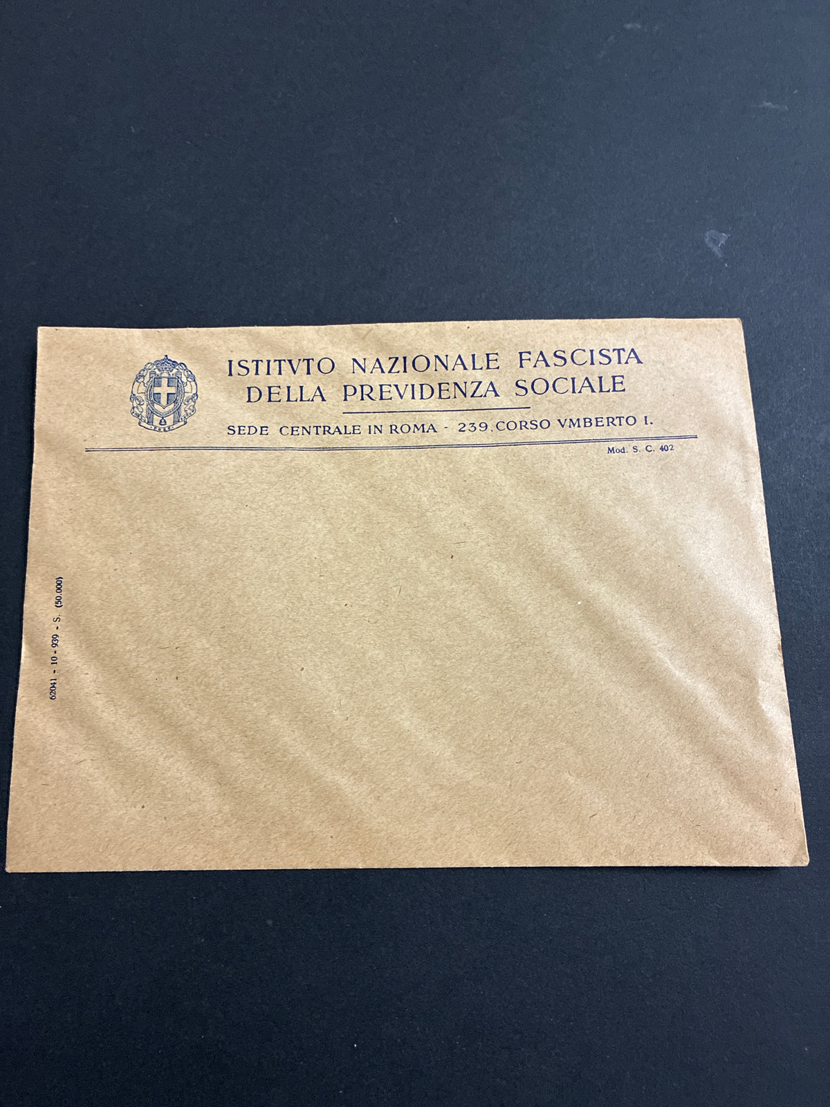 INFPS - Busta d'ufficio del 1939 con sigillo del regime