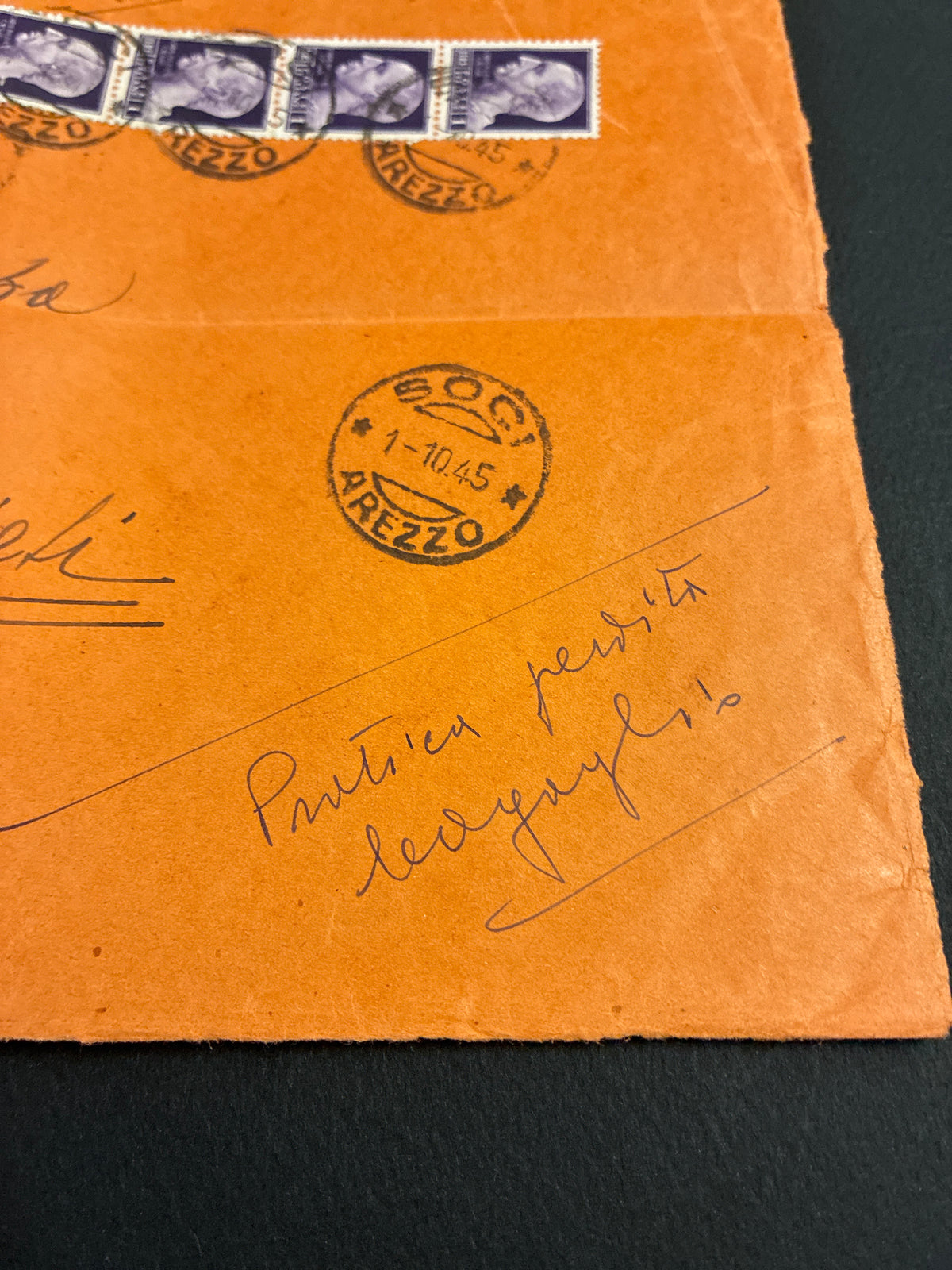 Fronte di busta raccomandata della Luogotenenza del 1945 da Arezzo a Rieti