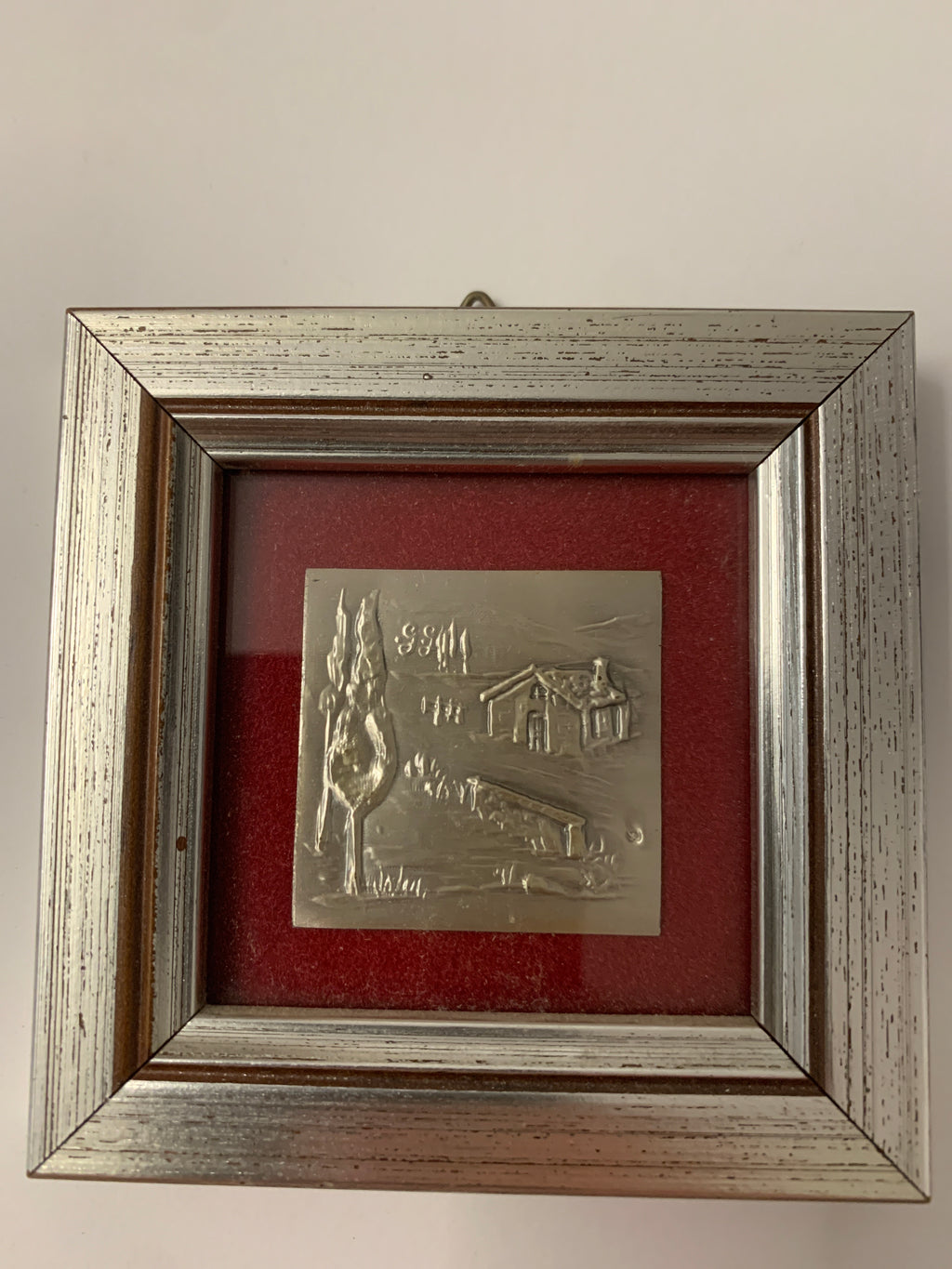 Quadretto Vintage Lastra Argento 999 Paesaggio Rurale
