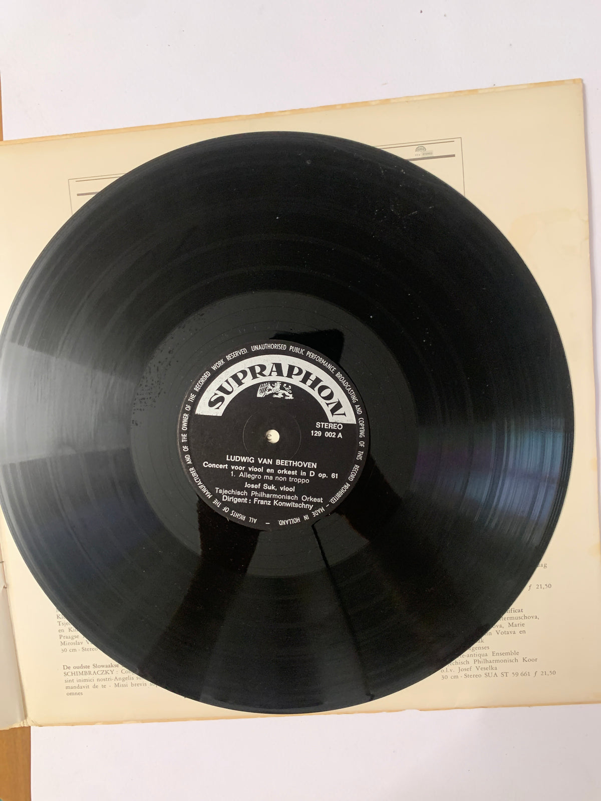 LP Ludwig van Beethoven – Concert voor viool en orkest in D - Josef Suk, Tsjechisch Philharmonisch Orkest, Franz Konwitschny (Supraphon 129 002)