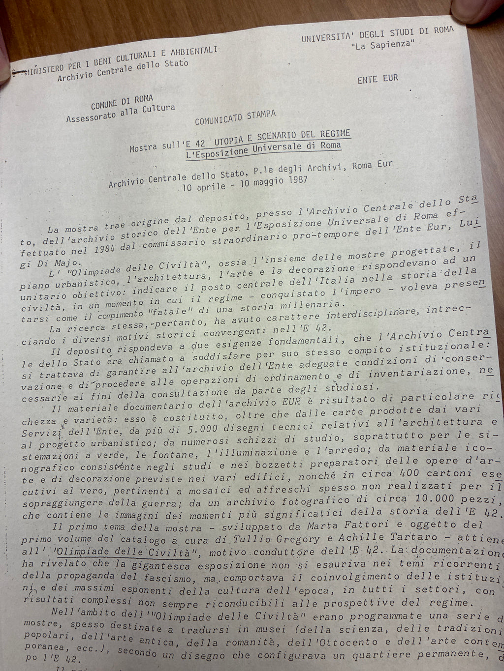 Raro Lotto Archivio Mostra E42 Roma 1987 Manifesto Grande + Opuscolo + Documenti
