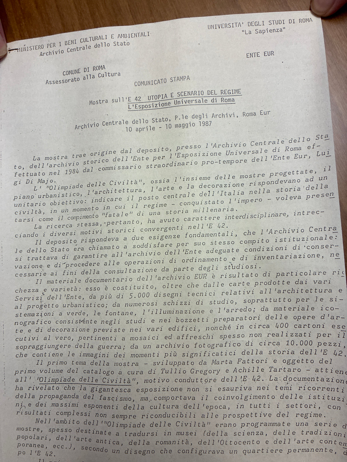 Raro Lotto Archivio Mostra E42 Roma 1987 Manifesto Grande + Opuscolo + Documenti