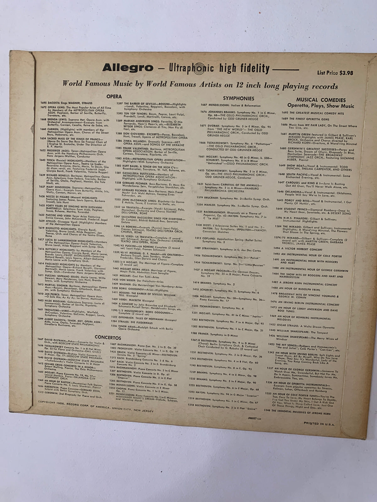 LP 33 Giri Allegro 1295 - An Hour of Christmas Music (1956)