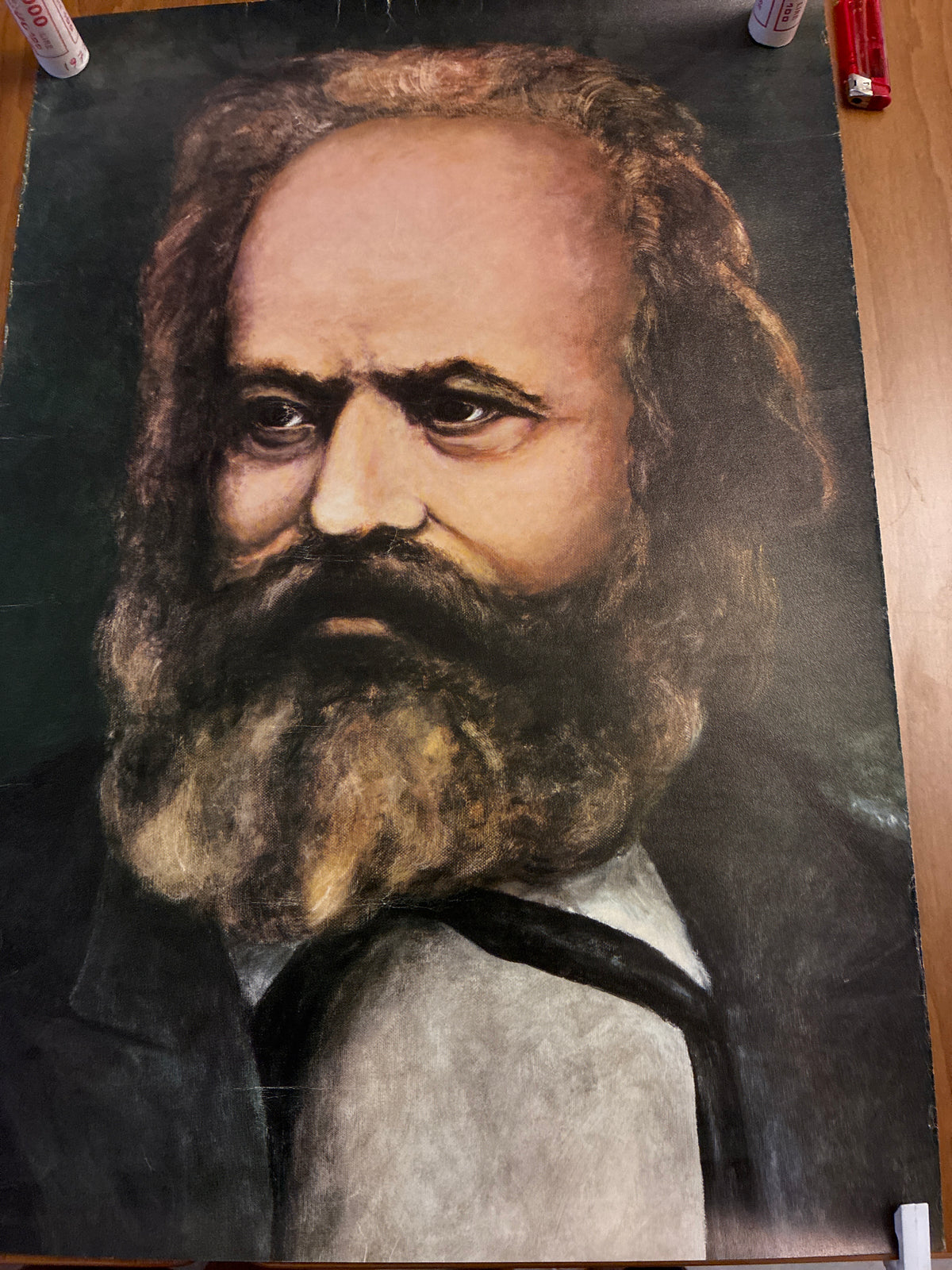 Raro Manifesto Vintage Karl Marx Ritratto Su Pregiata Carta Telata Goffrata