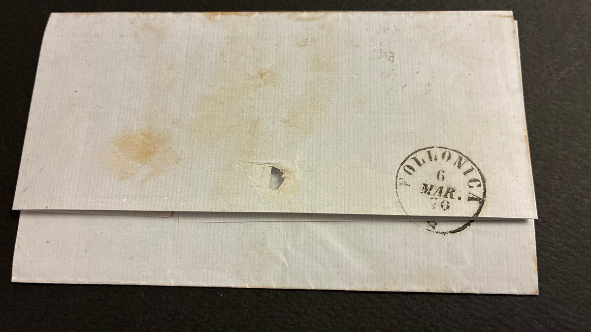 Lettera del 1870 da Livorno a Follonica affrancata con francobollo da 20 centesimi
